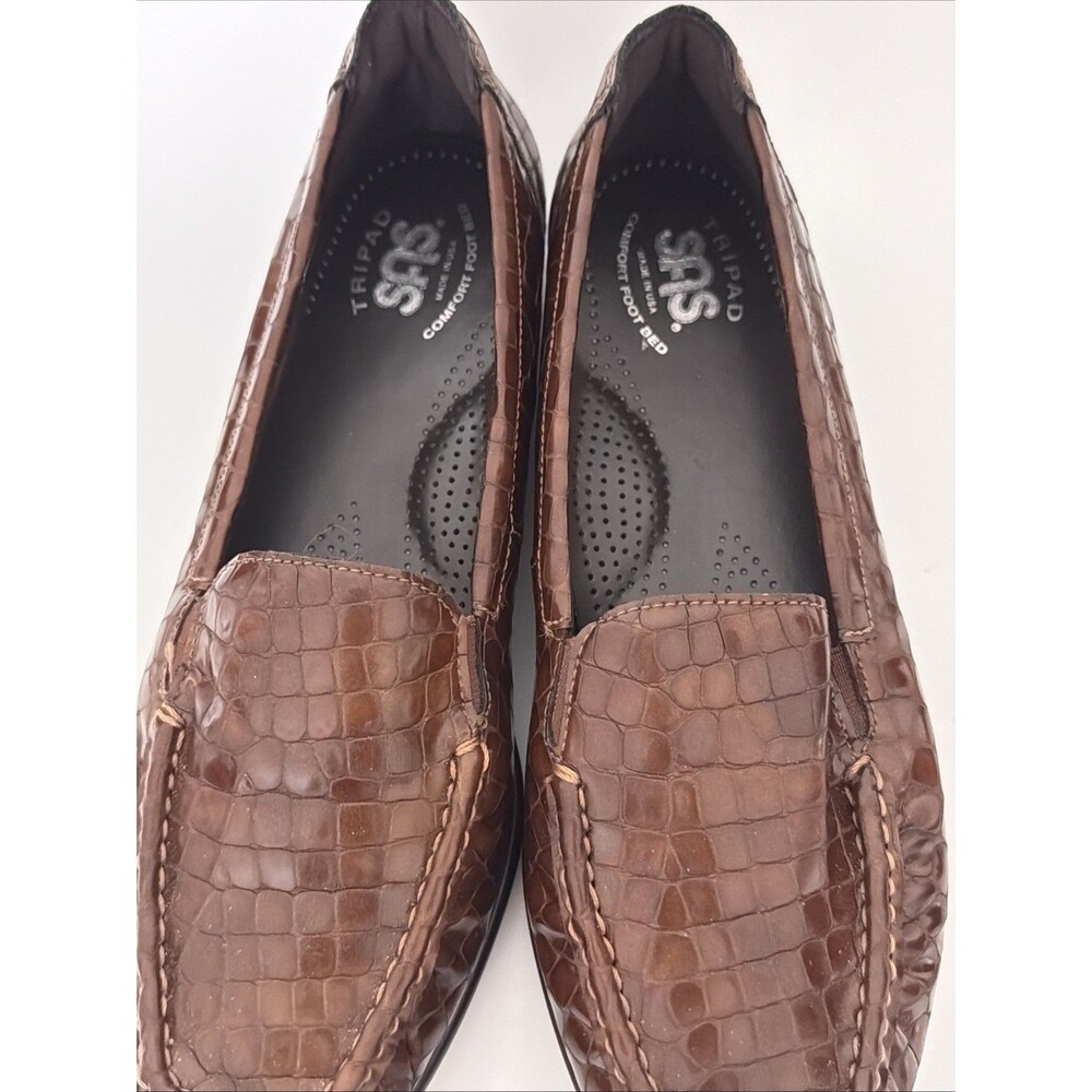 SAS Joy Slip On Loafers Croc Embossed Leather Womens Sz 8.5 M Brown Shoes NWOT - Picture 8 of 11